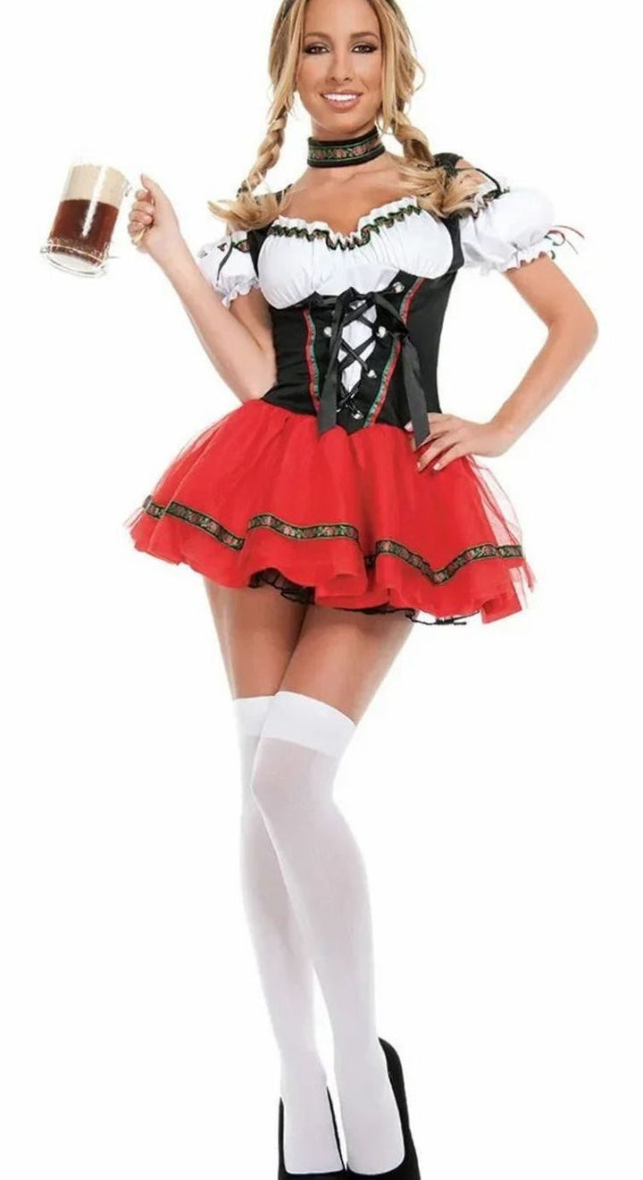 Damen Oktoberfest Dirndl Kostüm Minikleid Bayerische Tracht