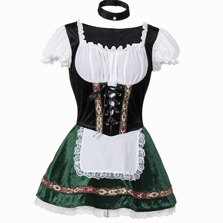 Damen Oktoberfest Dirndl-Kostüm mit Schürze Puffärmeln Korsettschnürung - Grün