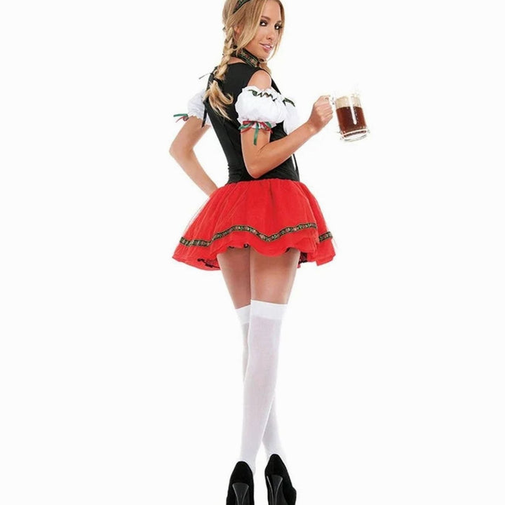 Damen Oktoberfest Dirndl Kostüm Schulterfreies Minikleid mit Korsettschnürung
