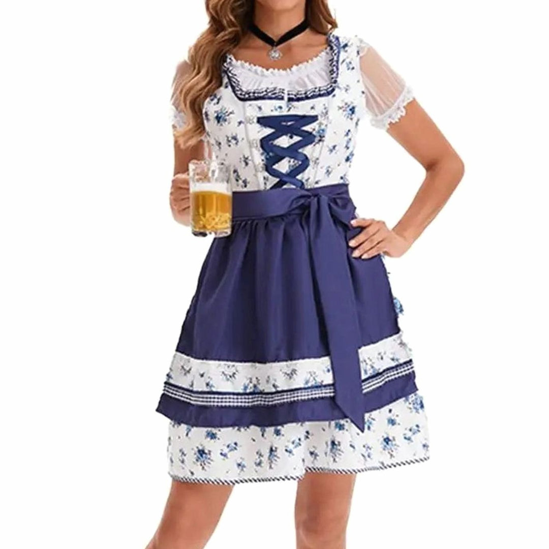 Damen Oktoberfest Dirndl Kostüm-Set mit Spitzenschürze und Schnürung - 8005