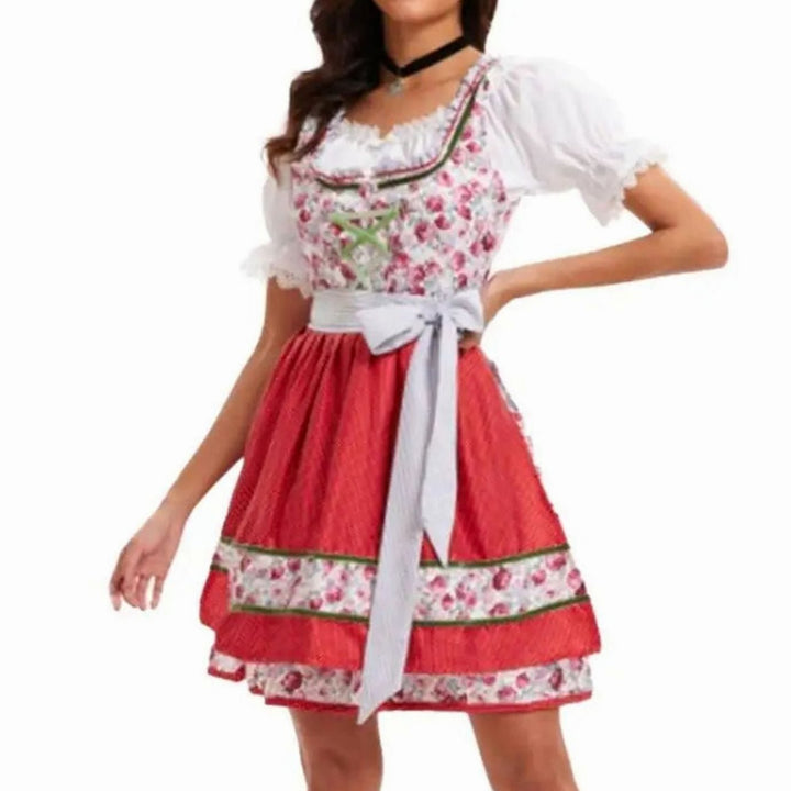 Damen Oktoberfest Dirndl Kostüm-Set mit Spitzenschürze und Schnürung - 8002