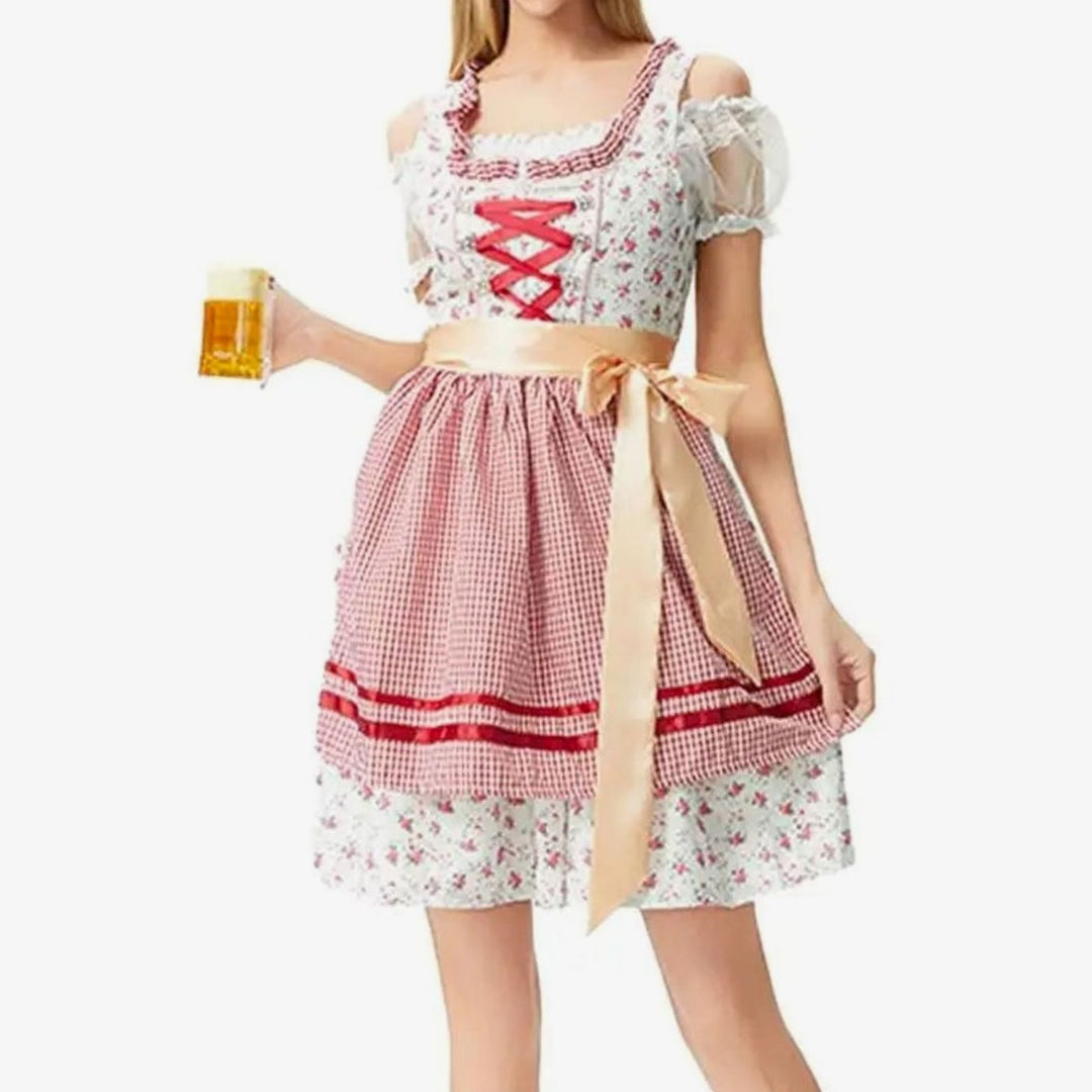 Damen Oktoberfest Dirndl Kostüm-Set mit Spitzenschürze und Schnürung - 8003