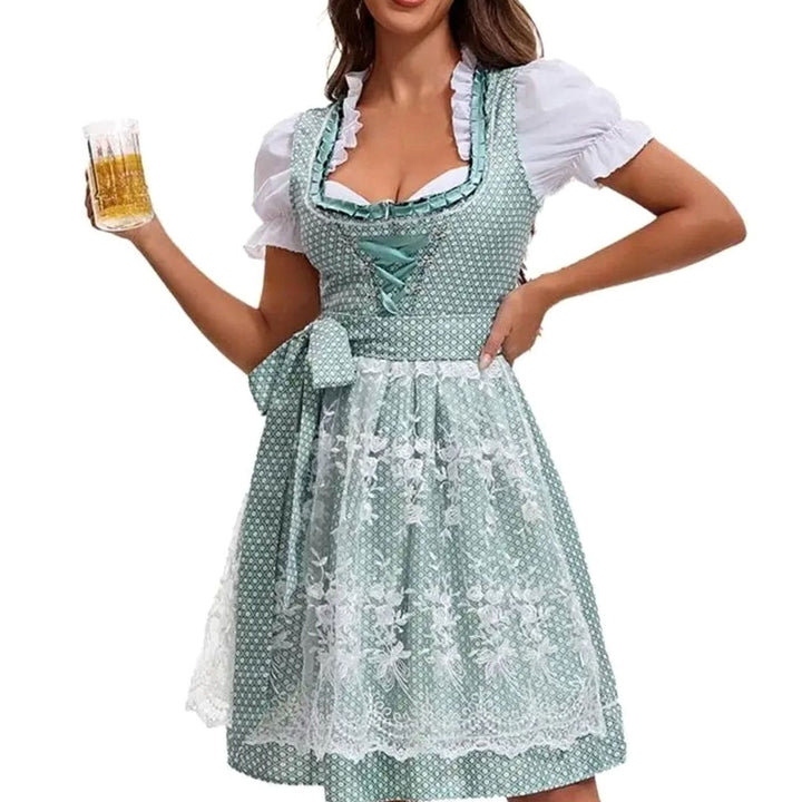 Damen Oktoberfest Dirndl Kostüm-Set mit Spitzenschürze und Schnürung