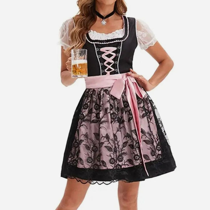 Damen Oktoberfest Dirndl Kostüm-Set mit Spitzenschürze und Schnürung - 8009
