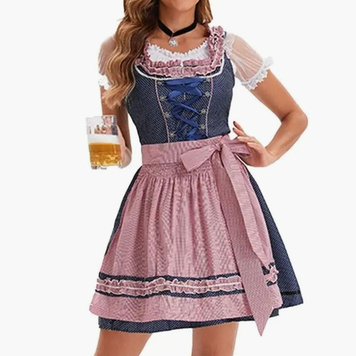 Damen Oktoberfest Dirndl Kostüm-Set mit Spitzenschürze und Schnürung - 8008