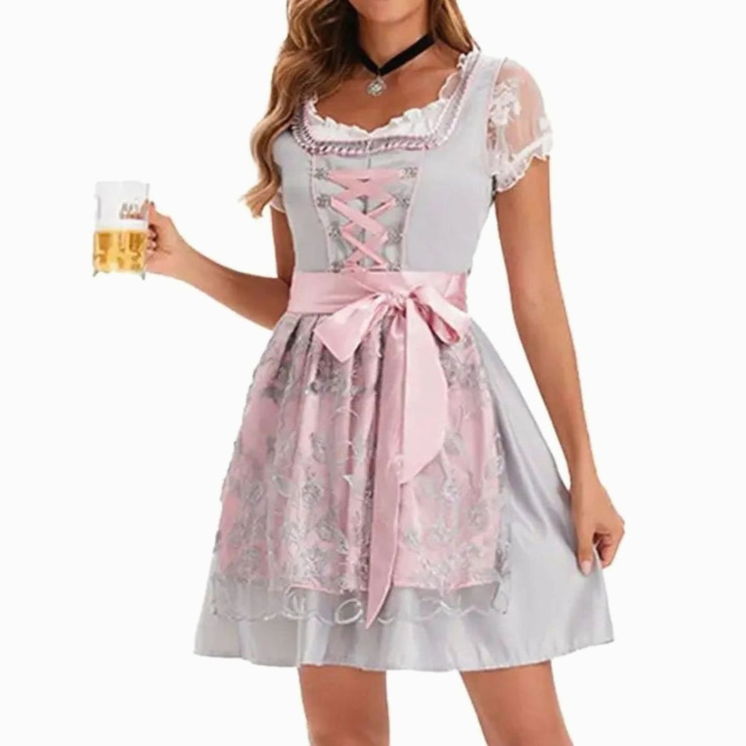 Damen Oktoberfest Dirndl Kostüm-Set mit Spitzenschürze und Schnürung - 8007