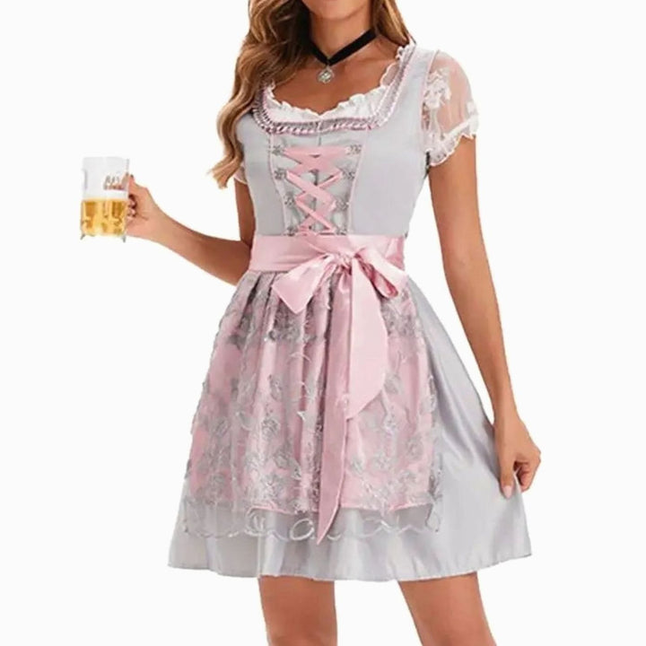 Damen Oktoberfest Dirndl Kostüm-Set mit Spitzenschürze und Schnürung - 8007