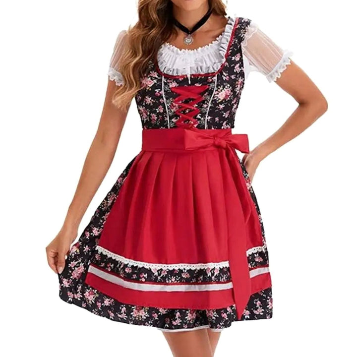 Damen Oktoberfest Dirndl Kostüm-Set mit Spitzenschürze und Schnürung - 8006