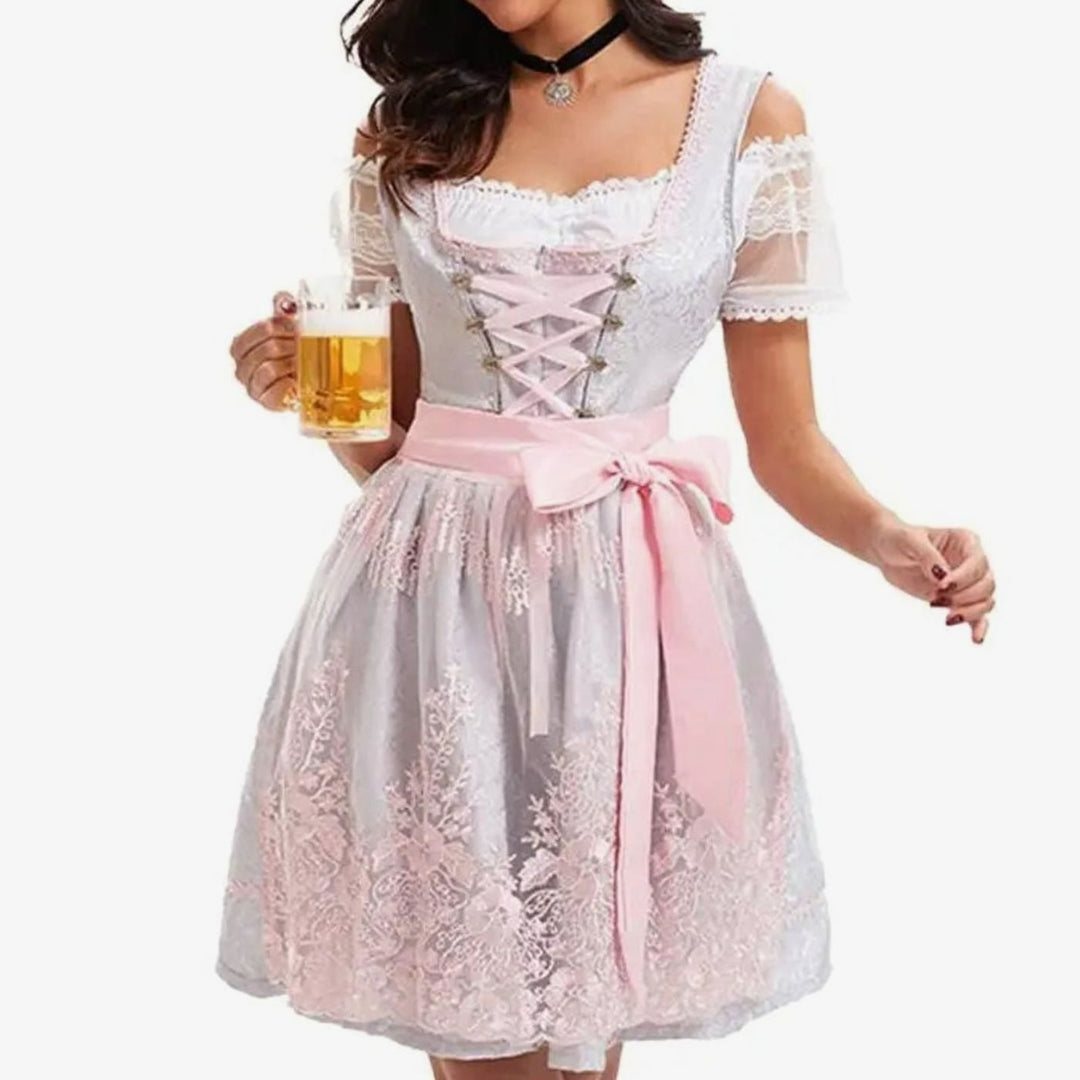 Damen Oktoberfest Dirndl Kostüm-Set mit Spitzenschürze und Schnürung - 4519