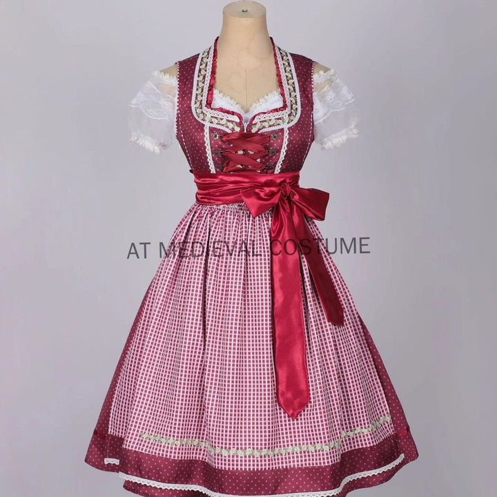 Damen Oktoberfest Dirndl-Set Midi Miederschnürung mit Bluse und Schürze