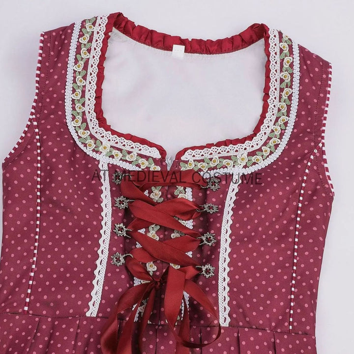 Damen Oktoberfest Dirndl-Set Midi Miederschnürung mit Bluse und Schürze