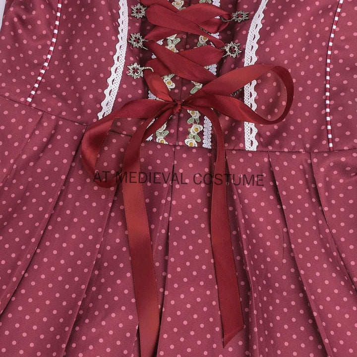Damen Oktoberfest Dirndl-Set Midi Miederschnürung mit Bluse und Schürze