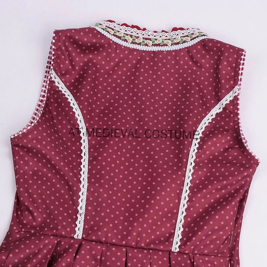 Damen Oktoberfest Dirndl-Set Midi Miederschnürung mit Bluse und Schürze
