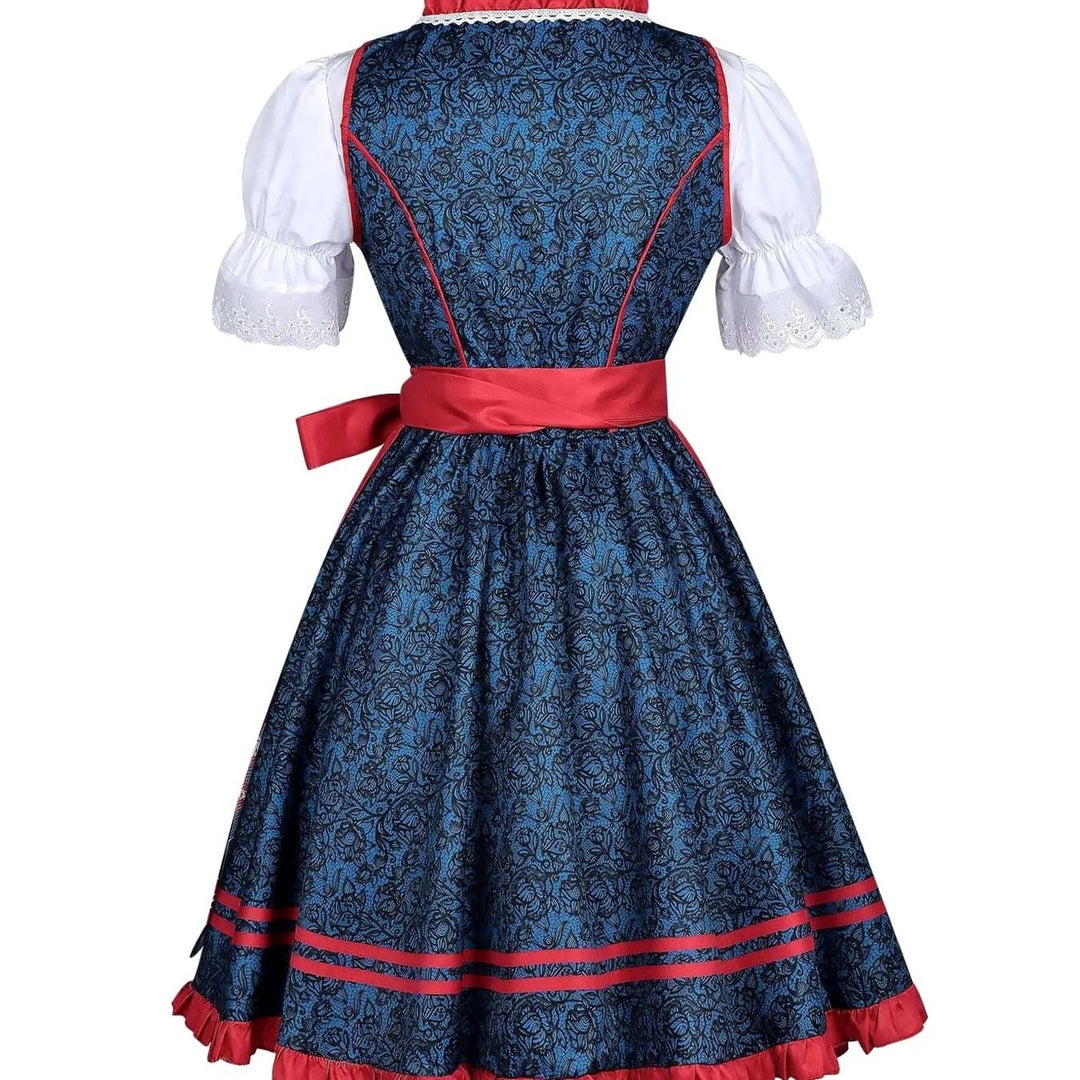 Damen Oktoberfest Dirndl-Set mit Schürze Spitzenbluse Kreuzschnürung
