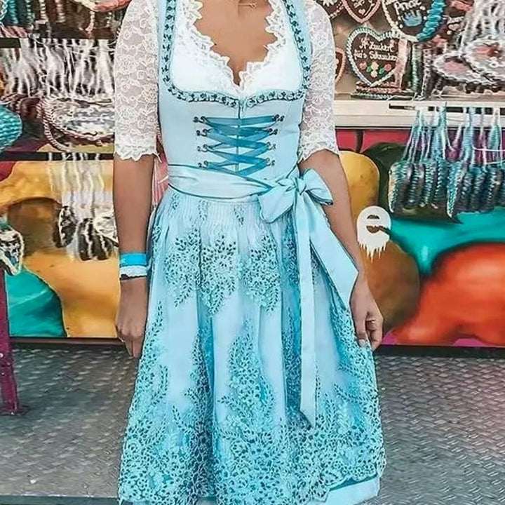 Damen Oktoberfest Dirndl Spitzenbluse Trachtenkleid Midi