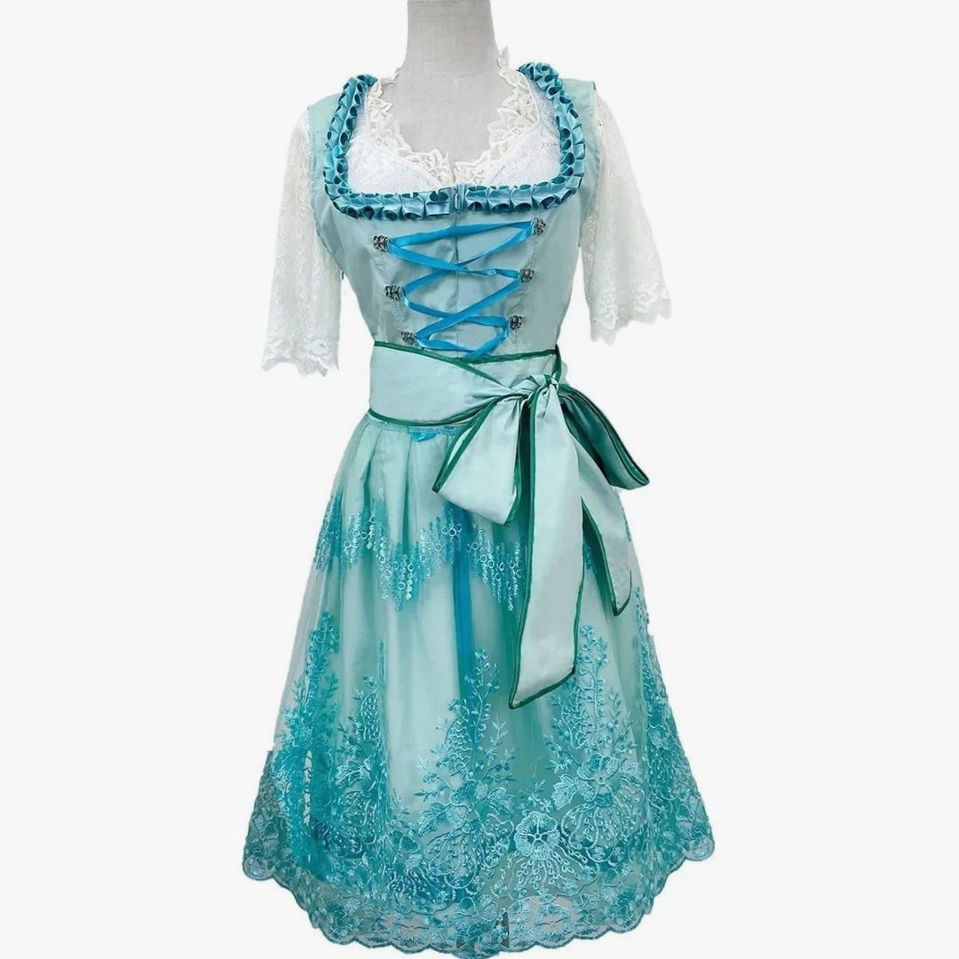 Damen Oktoberfest Dirndl Spitzenbluse Trachtenkleid Midi