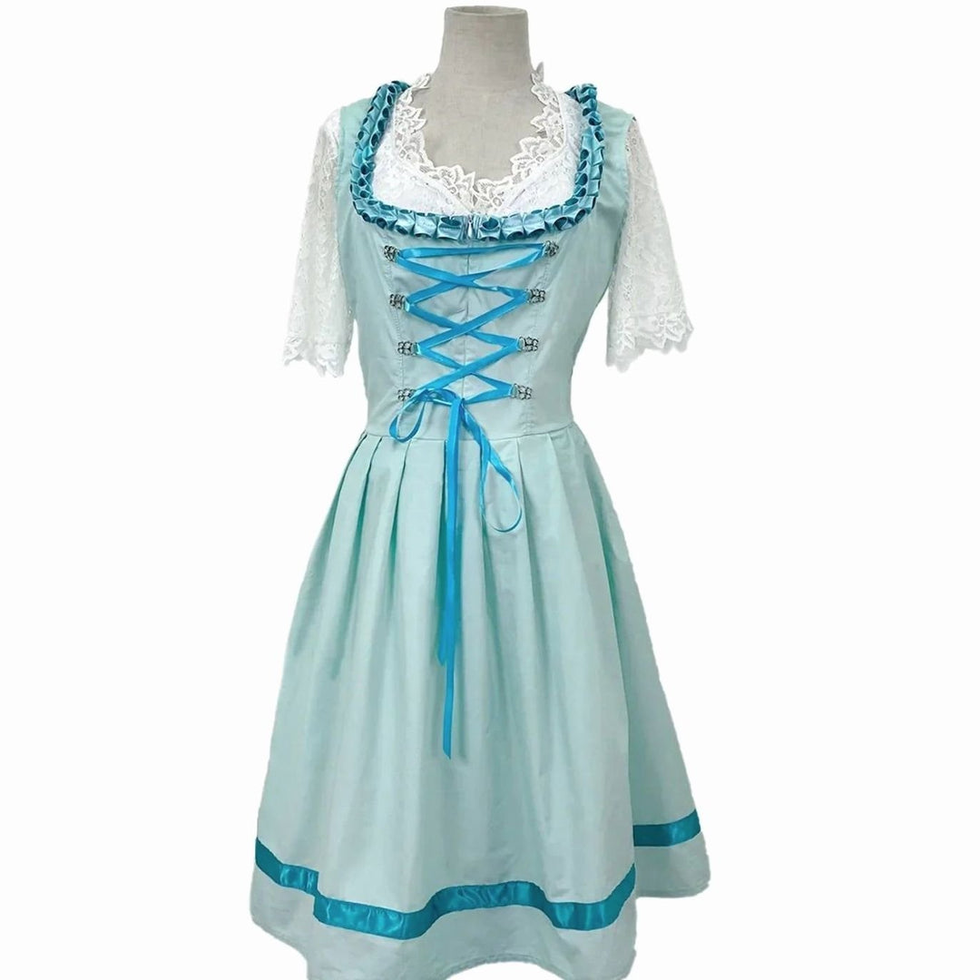 Damen Oktoberfest Dirndl Spitzenbluse Trachtenkleid Midi