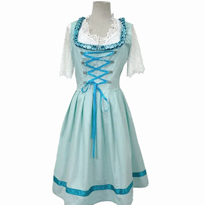 Damen Oktoberfest Dirndl Spitzenbluse Trachtenkleid Midi