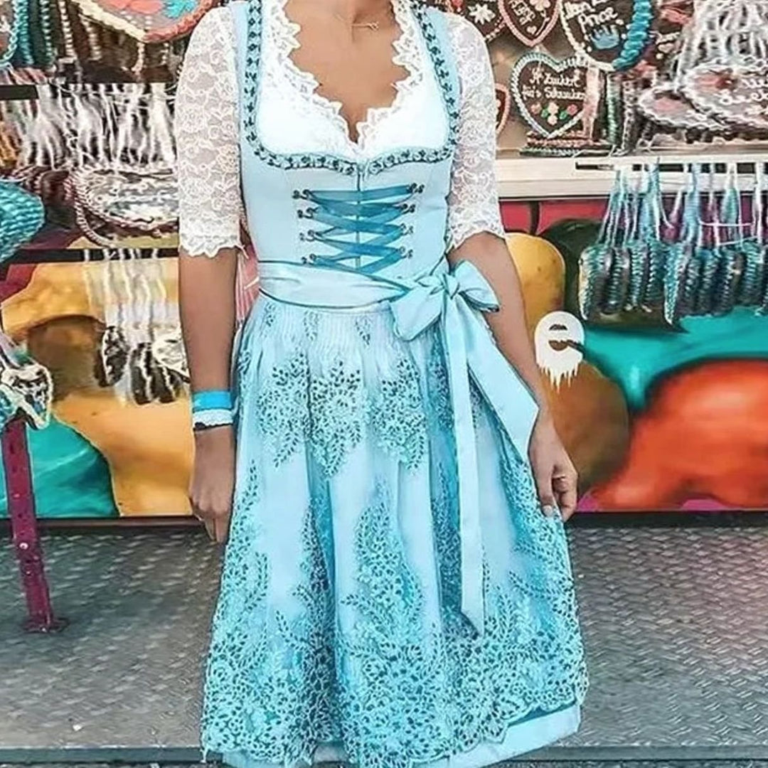 Damen Oktoberfest Dirndl Spitzenbluse Trachtenkleid Midi