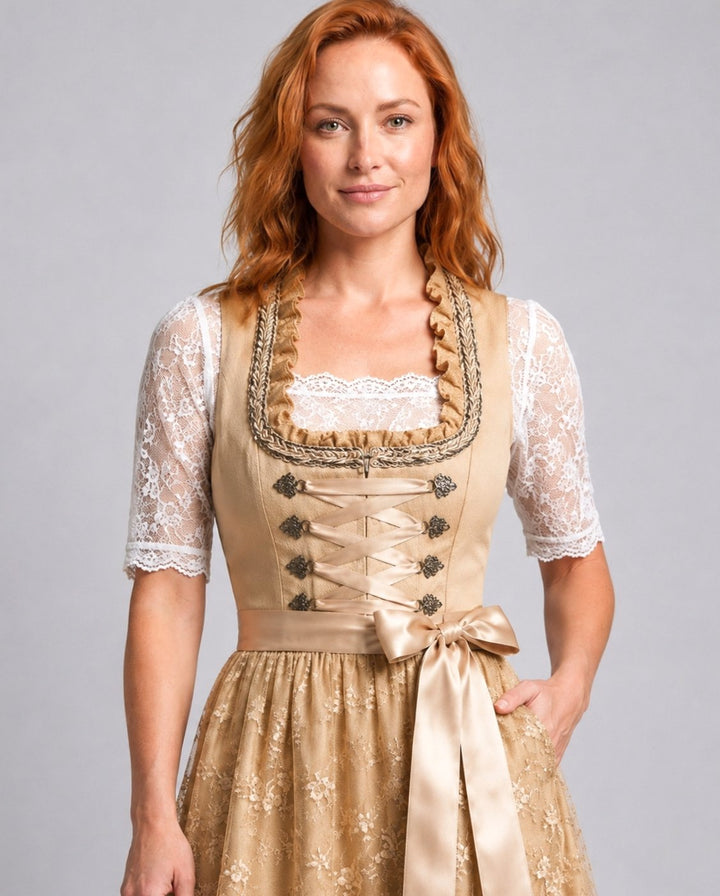Damen Oktoberfest Dirndlkleid Floraler Spitzenrock Schnürmieder