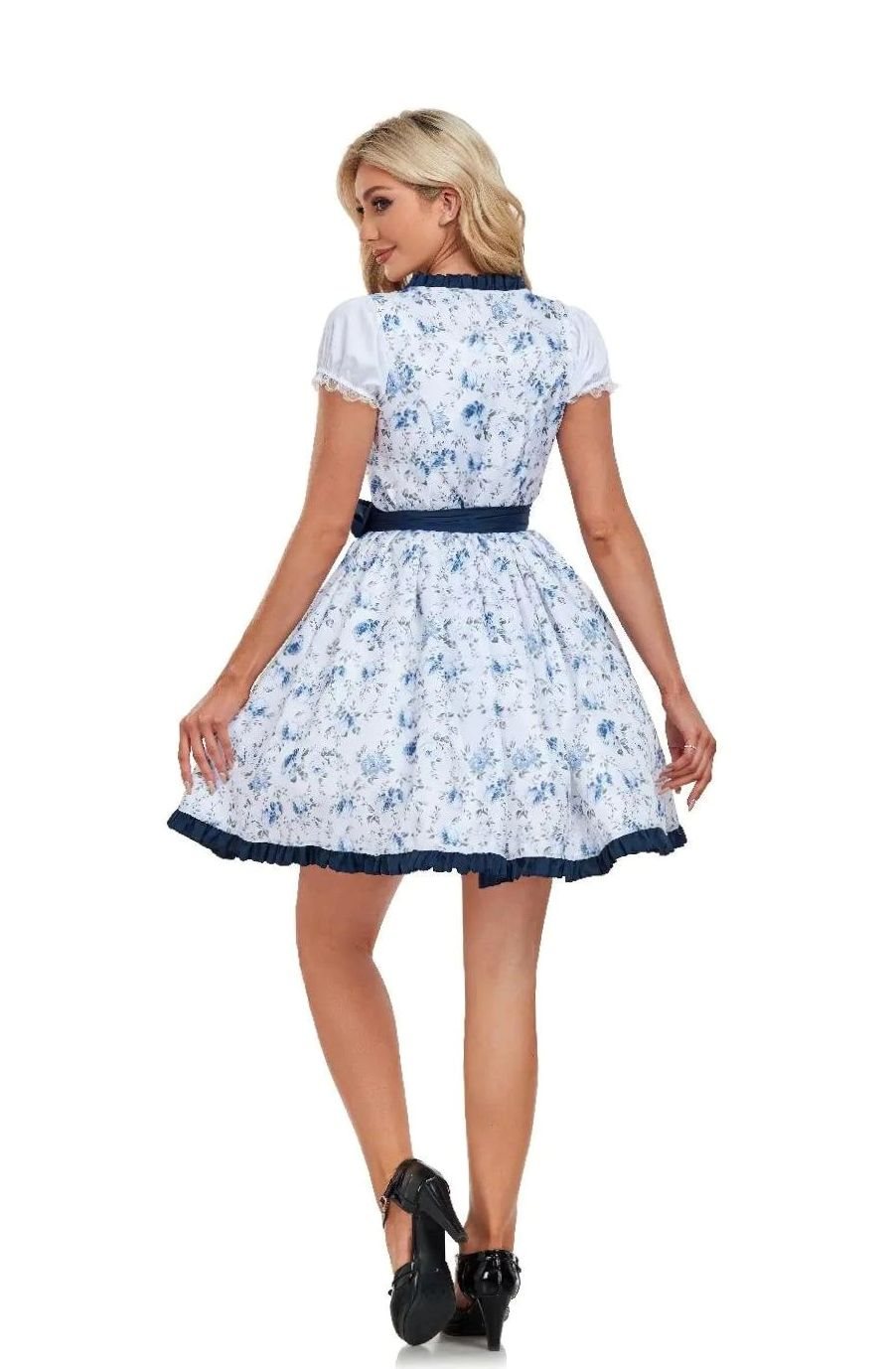 Damen Oktoberfest Dirndlkleid mit Blumenmuster Schürze Spitzendetails