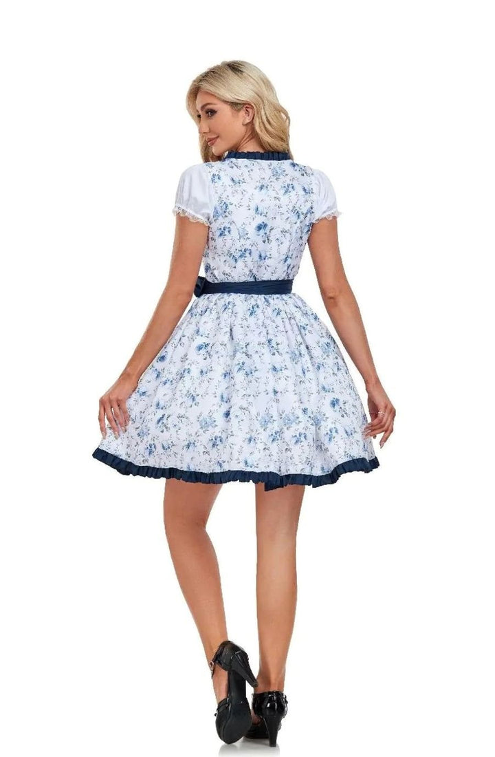 Damen Oktoberfest Dirndlkleid mit Blumenmuster Schürze Spitzendetails