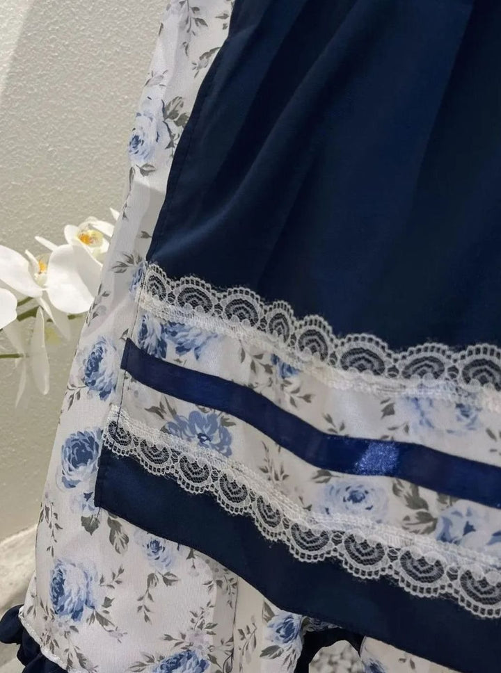 Damen Oktoberfest Dirndlkleid mit Blumenmuster Schürze Spitzendetails
