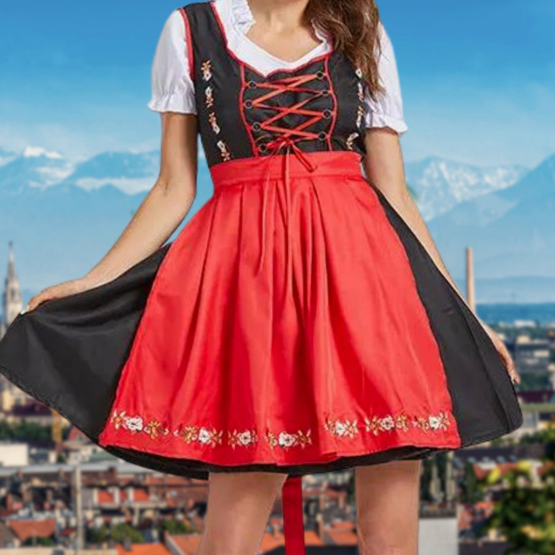 Damen Oktoberfest Dirndlkleid mit Schürze Trachtenkleid