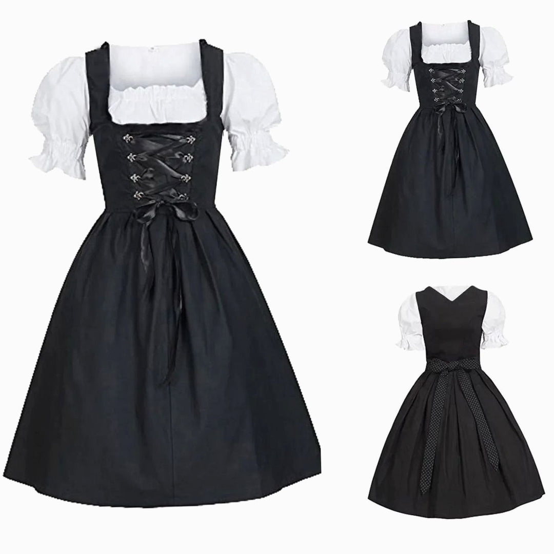 Damen Oktoberfest Dirndlkleid Trachtenkleid Schnürung Midi