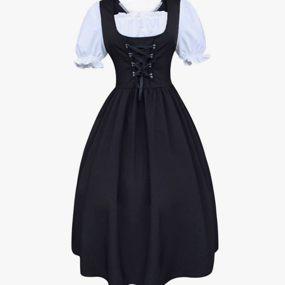 Damen Oktoberfest Dirndlkleid Trachtenkleid Schnürung Midi