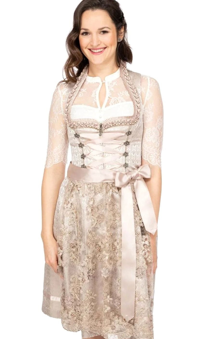 Damen Oktoberfest Spitzen-Dirndl mit Schürze Trachtenkleid