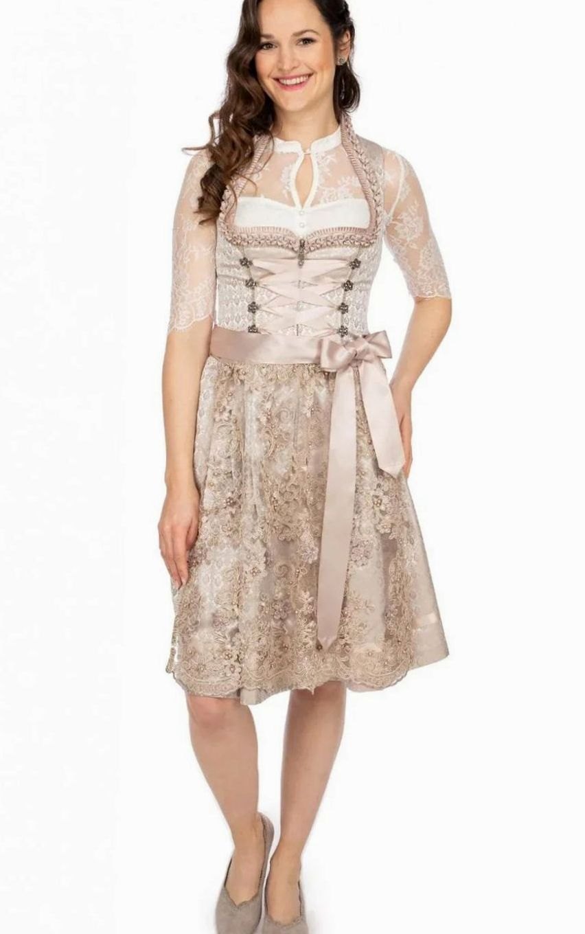 Damen Oktoberfest Spitzen-Dirndl mit Schürze Trachtenkleid