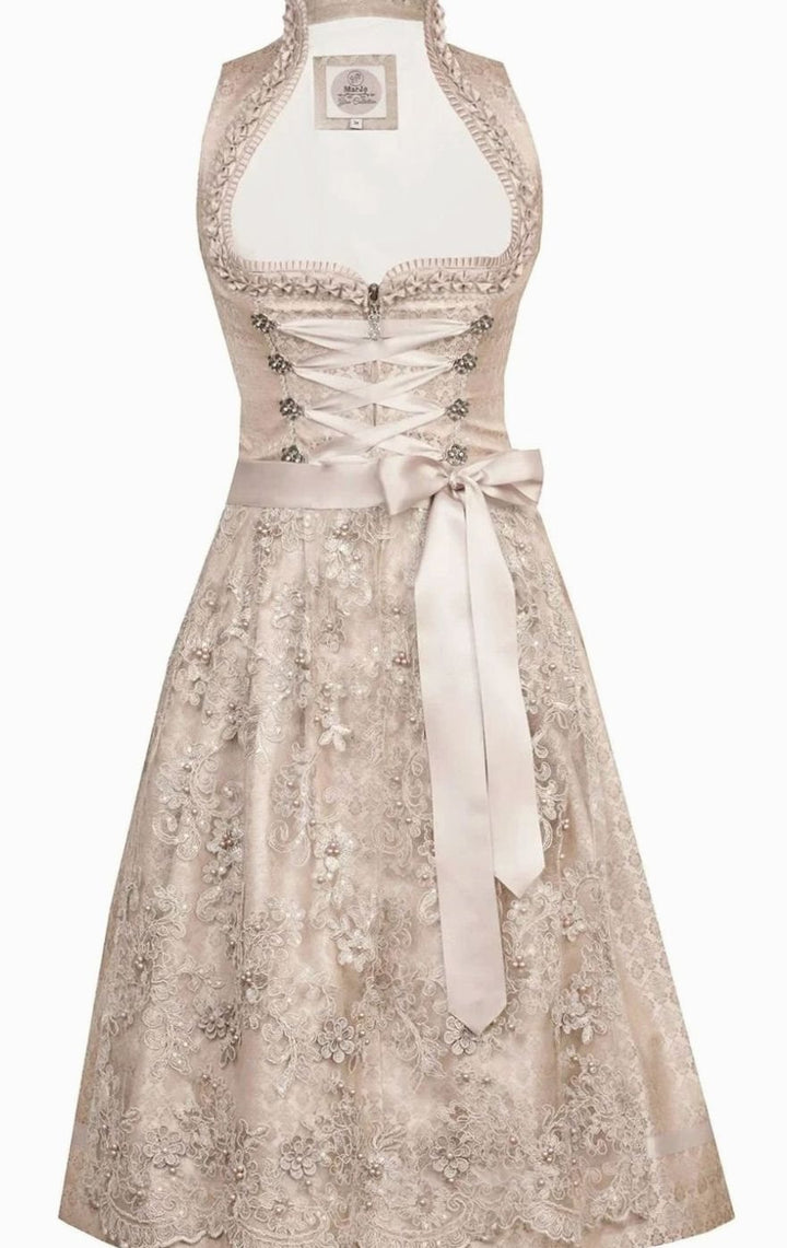 Damen Oktoberfest Spitzen-Dirndl mit Schürze Trachtenkleid