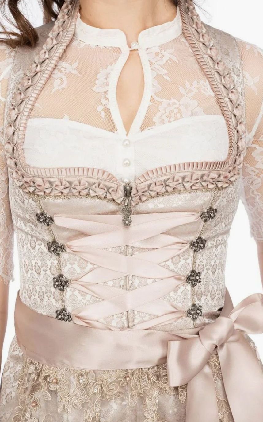 Damen Oktoberfest Spitzen-Dirndl mit Schürze Trachtenkleid