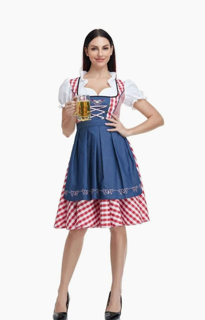Damen Oktoberfest Trachtenkleid Schulterfreies Dirndl-Mini - Blau B