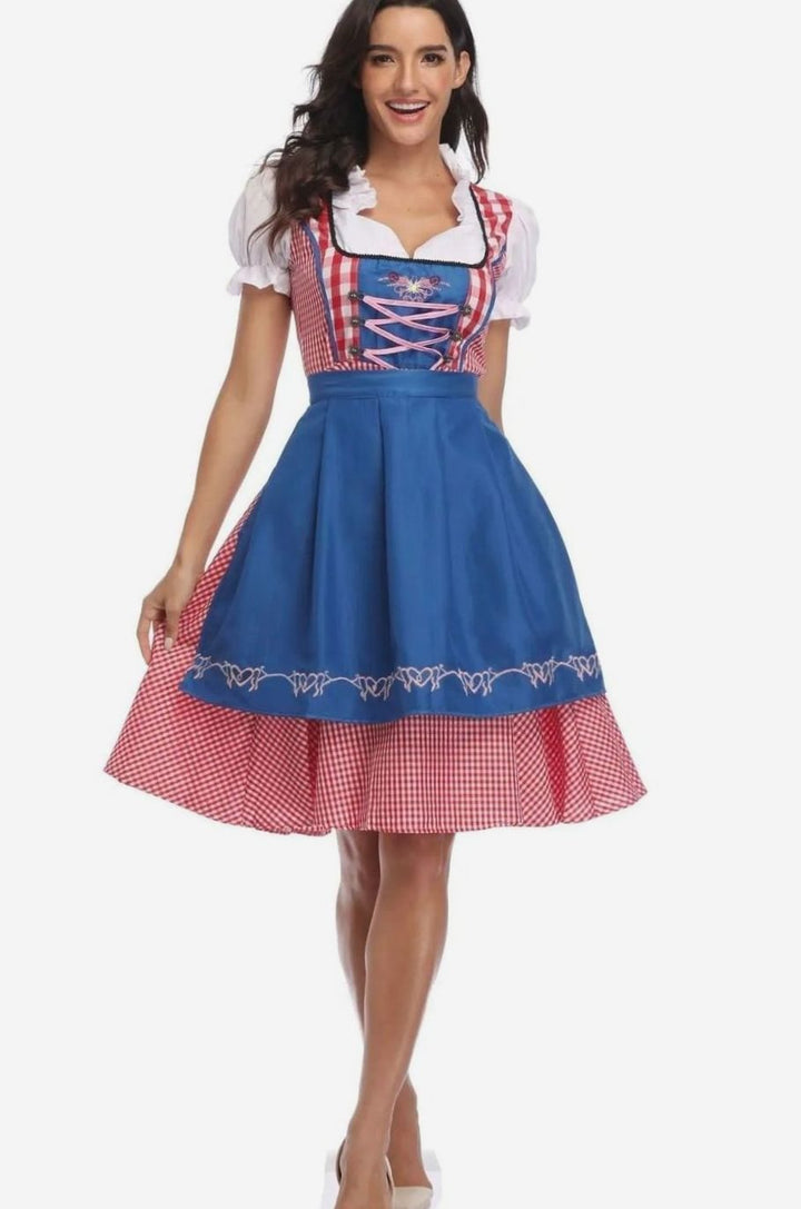 Damen Oktoberfest Trachtenkleid Schulterfreies Dirndl-Mini - Helles Blau
