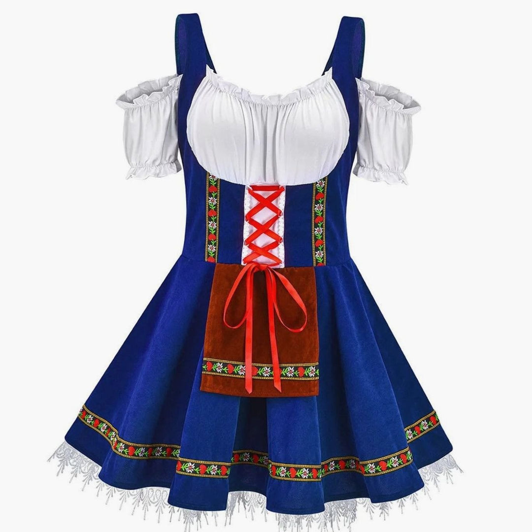 Damen Oktoberfest Trachtenkleid Schulterfreies Dirndl-Mini - Blau