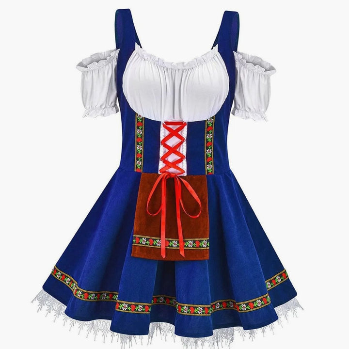 Damen Oktoberfest Trachtenkleid Schulterfreies Dirndl-Mini - Blau