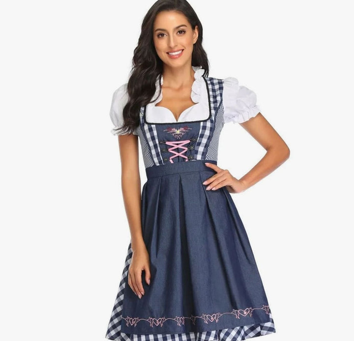 Damen Oktoberfest Trachtenkleid Schulterfreies Dirndl-Mini - Dunkelblau