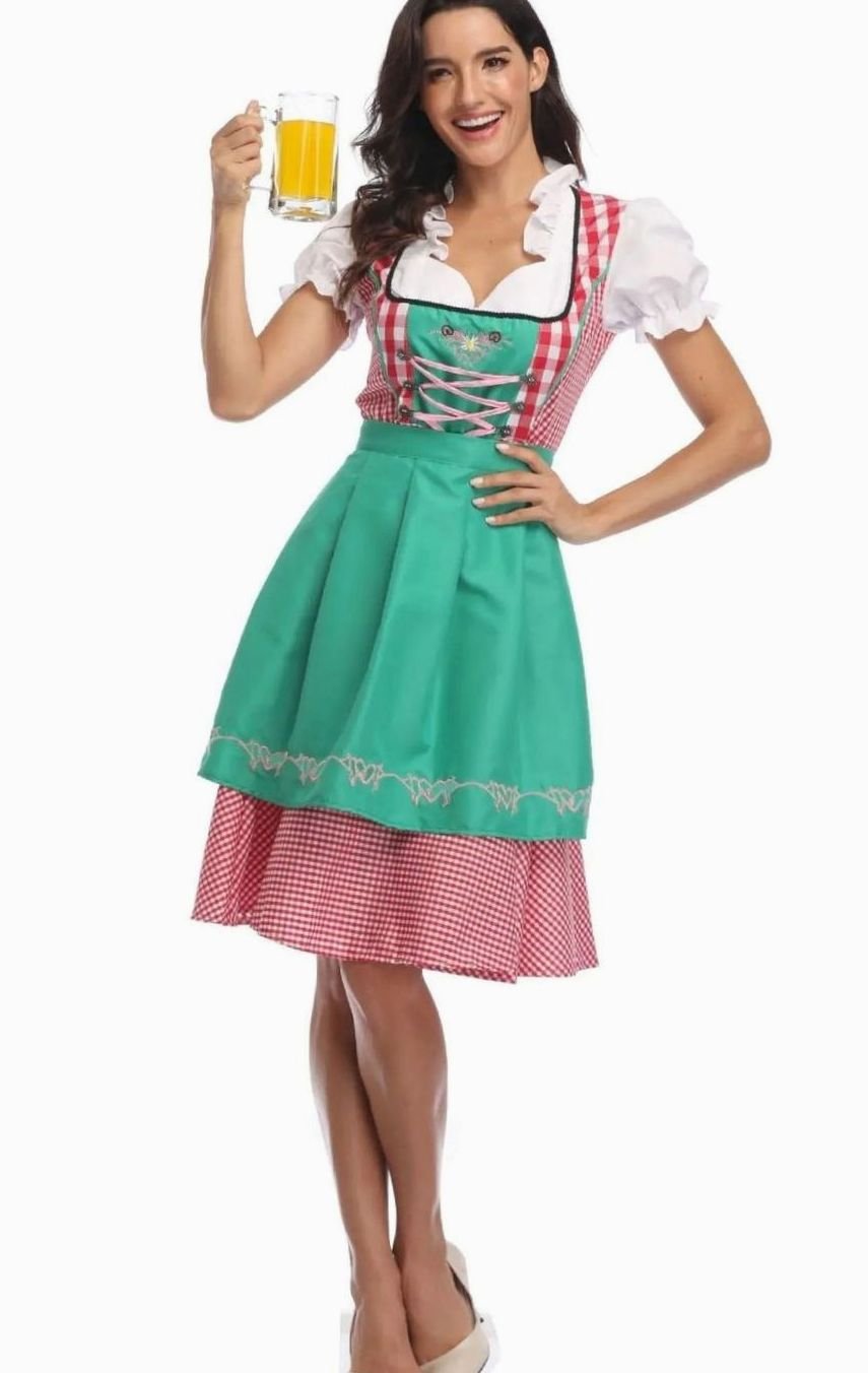 Damen Oktoberfest Trachtenkleid Schulterfreies Dirndl-Mini - Hellgrün