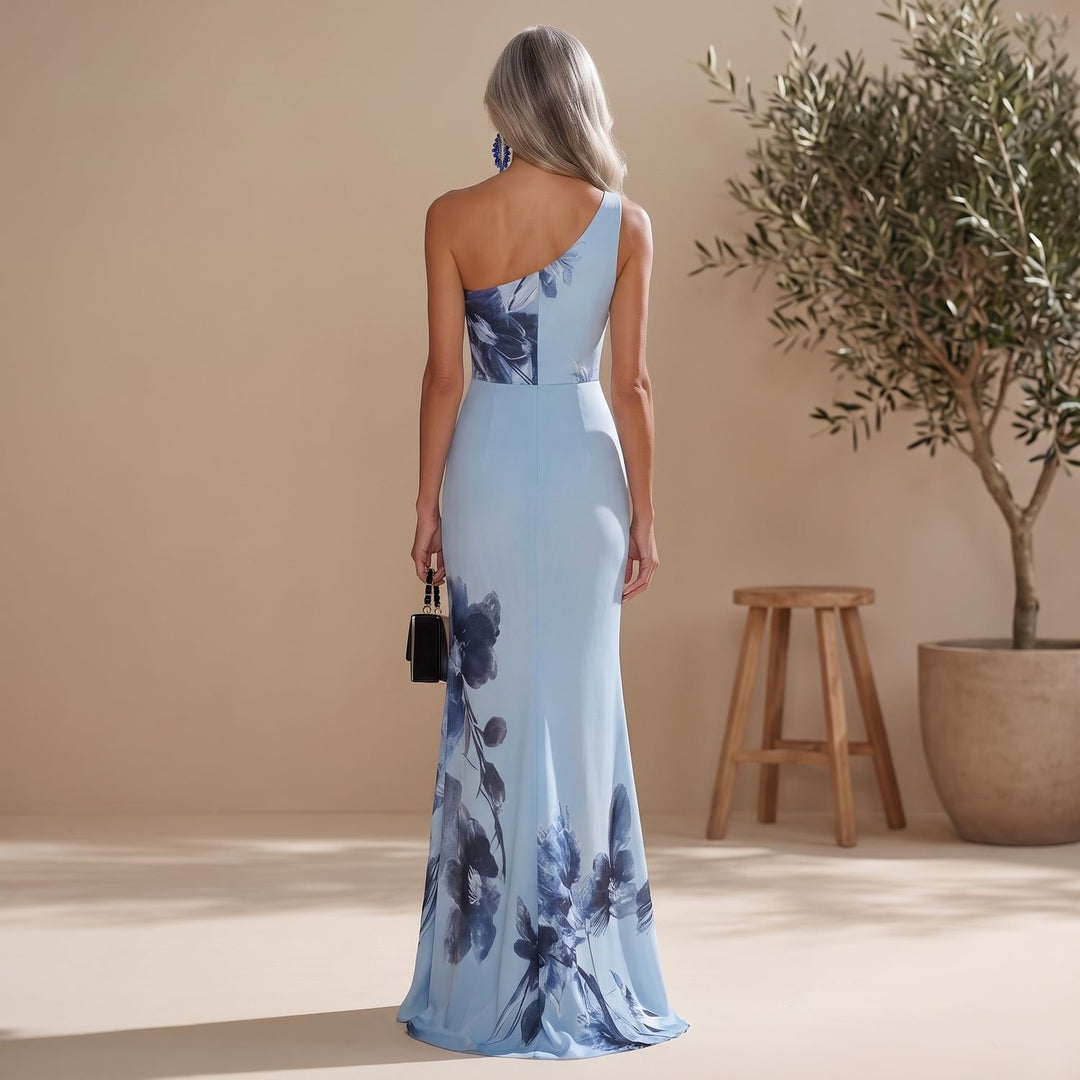 Damen One-Shoulder Maxi-Kleid mit Blumendruck