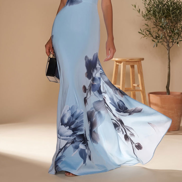 Damen One-Shoulder Maxi-Kleid mit Blumendruck