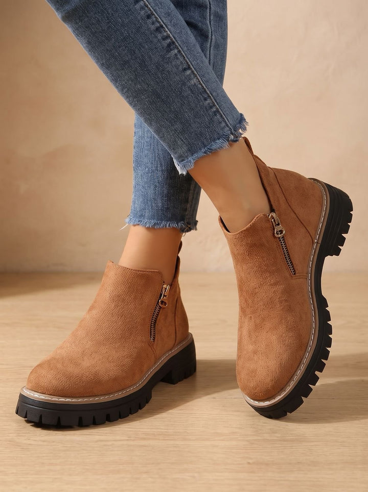 Damen Orthopädische Ankleboots mit Leopardenmuster Seitlichem Reißverschluss - Braun
