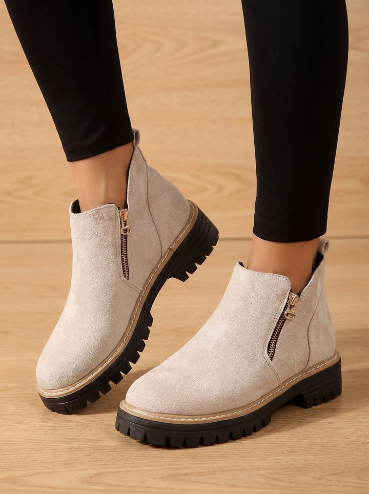 Damen Orthopädische Ankleboots mit Leopardenmuster Seitlichem Reißverschluss - Beige
