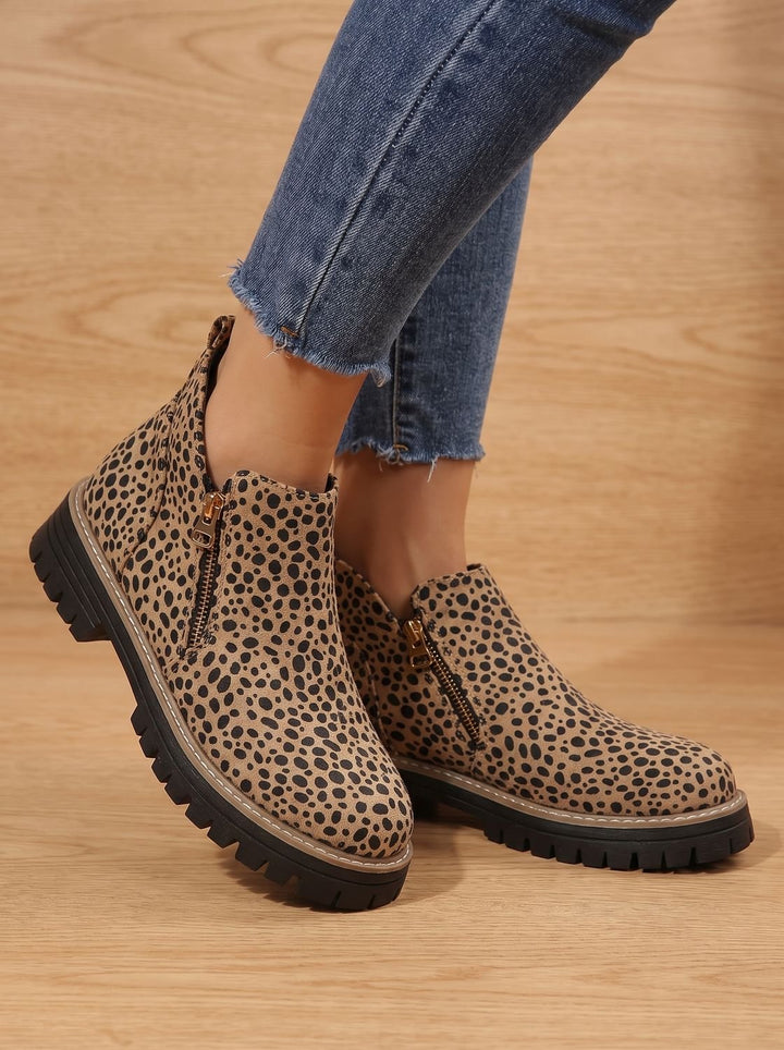 Damen Orthopädische Ankleboots mit Leopardenmuster Seitlichem Reißverschluss