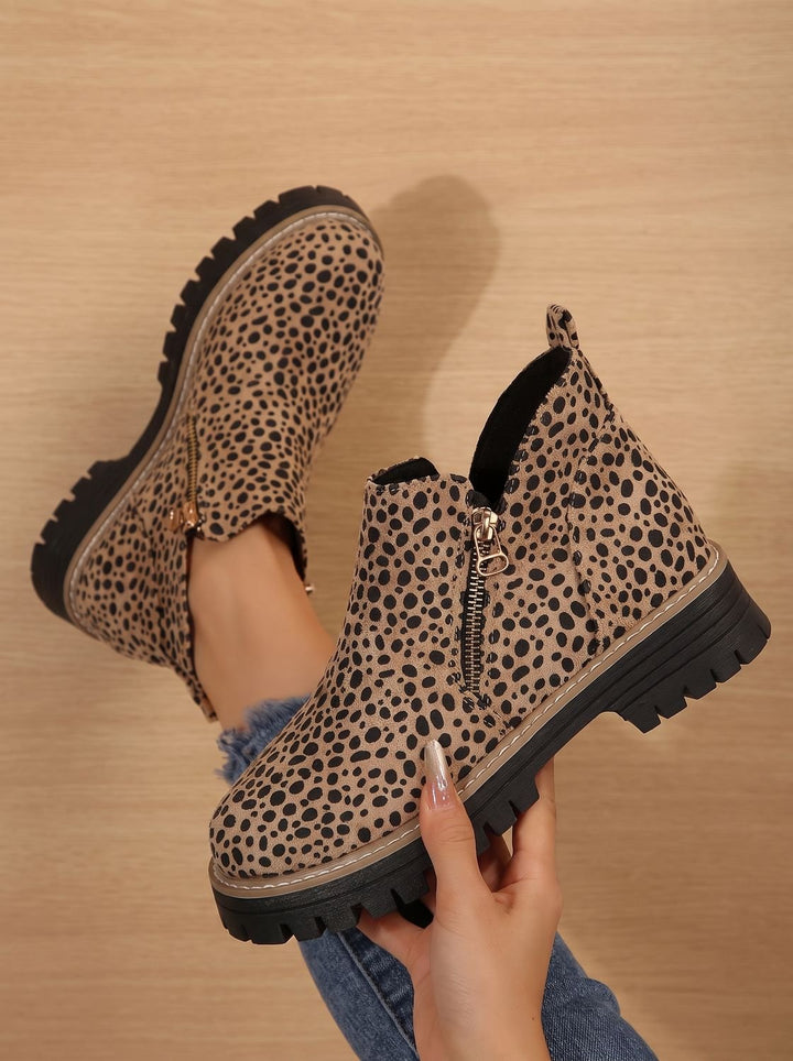 Damen Orthopädische Ankleboots mit Leopardenmuster Seitlichem Reißverschluss
