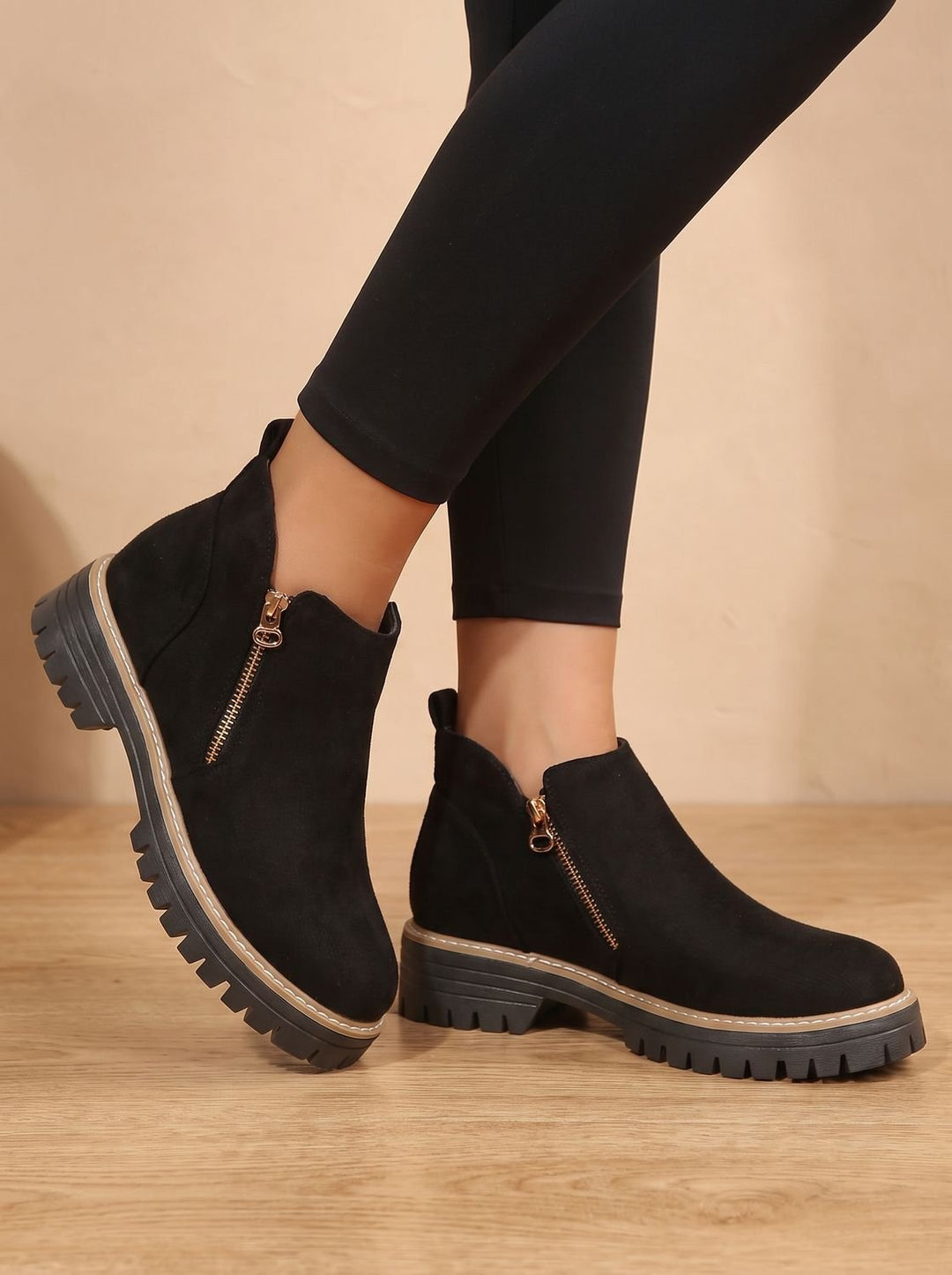 Damen Orthopädische Ankleboots mit Leopardenmuster Seitlichem Reißverschluss - Schwarz