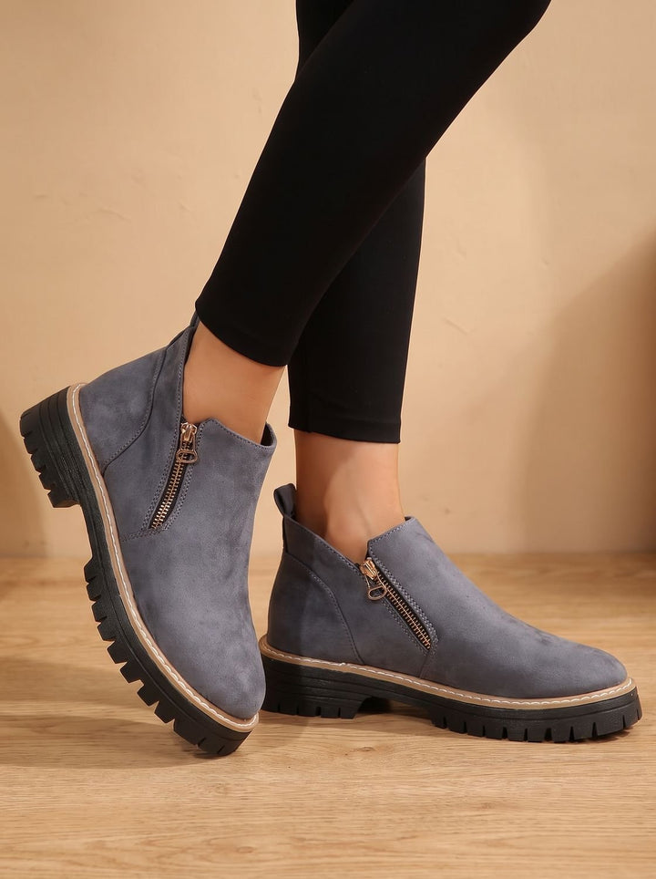 Damen Orthopädische Ankleboots mit Leopardenmuster Seitlichem Reißverschluss - Grau