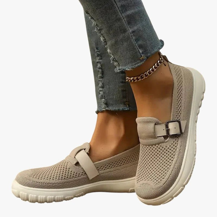 Damen Orthopädische Atmungsaktive Slip-On Schuhe mit Klettverschluss - Beige