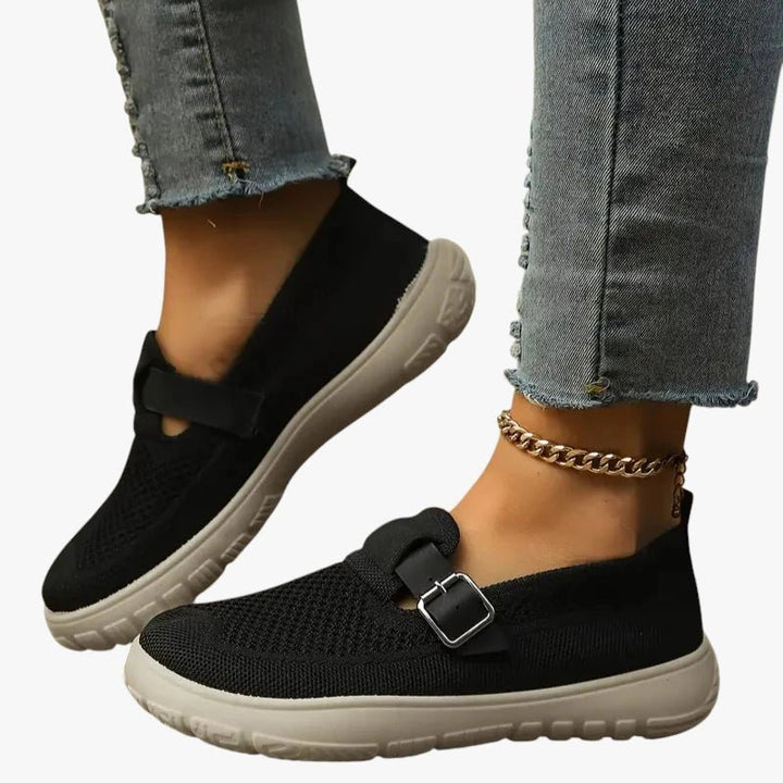 Damen Orthopädische Atmungsaktive Slip-On Schuhe mit Klettverschluss - Sort